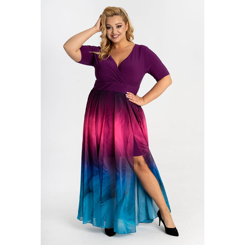 Maxi šaty s ombré sukňou s dvomi rozparkami fialové 63714386