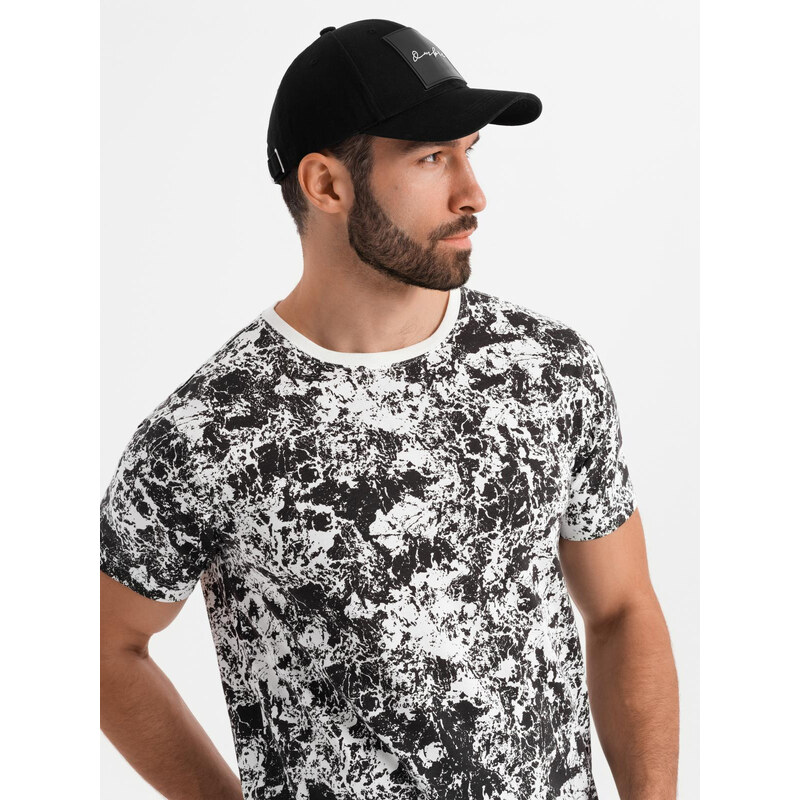 Ombre Mens patterned cotton short sleeve T-shirt - white and black 64793261