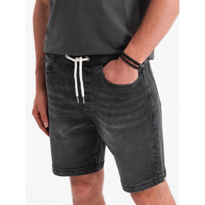 Ombre Clothing Pánske čierne rifľové kraťasy V4 SRDS-0192 63774243