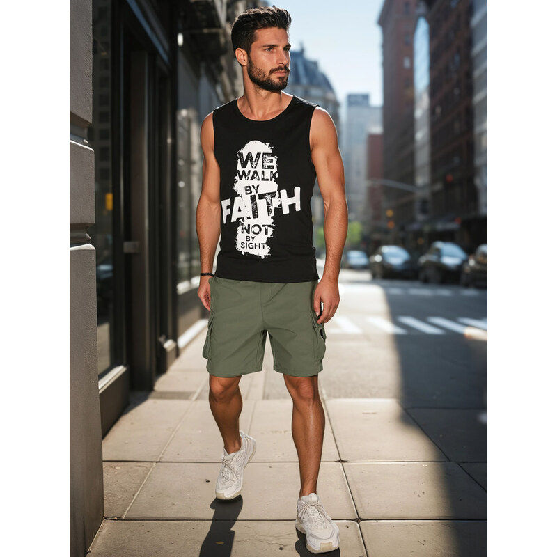 BASIC Černé pánské tílko s potiskem RX5657 63719410