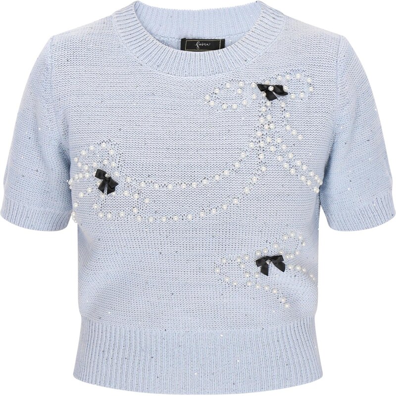 faina Sveter Fashion Look pastelovo modrá / biela 65875059