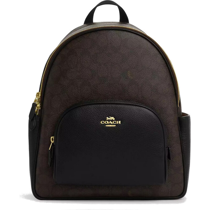 COACH Batoh Court Backpack In Signature Canvas Gold Walnut Black 63730727