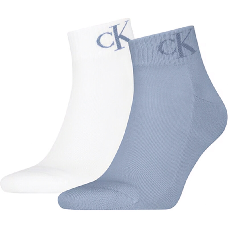 CALVIN KLEIN - 2PACK CK jeans monogram white & blue quarter ponožky - 63731184