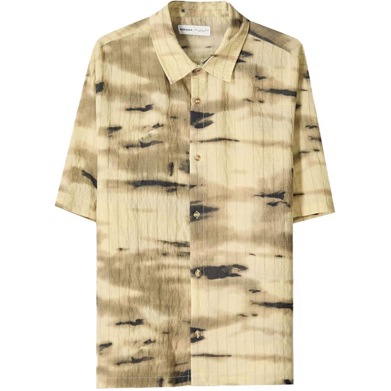 Bershka Košeľa tmavobéžová / pastelovo žltá / čierna 65879363