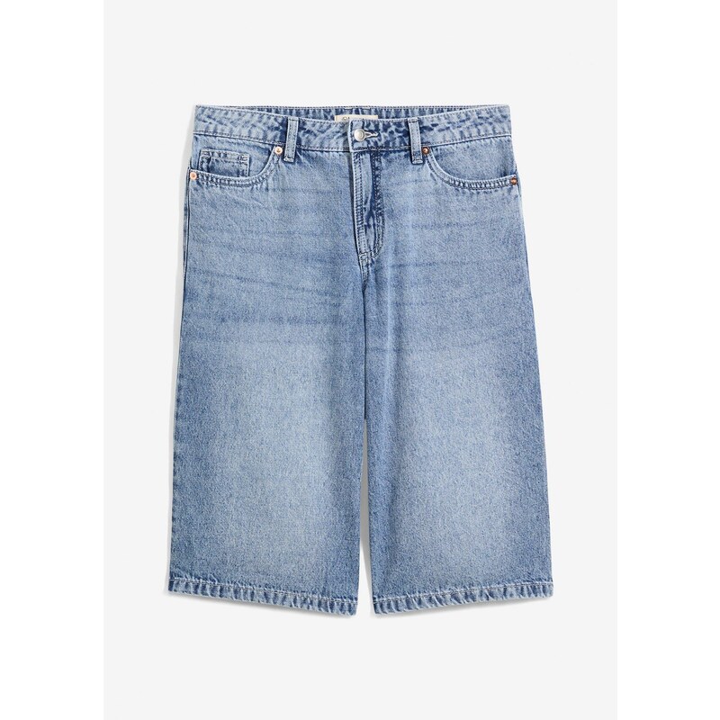 bonprix Džínsové bermudy, Mid Waist, Low Stretch, farba modrá 63478028