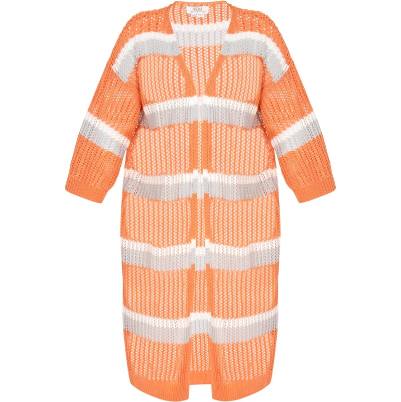 usha FESTIVAL Kardigán Fashion Look sivá / oranžová / biela 65875105