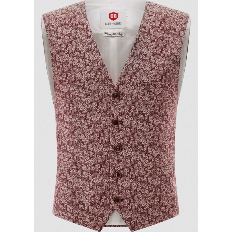Pánska bordová kvietkovaná vesta CLUB OF GENTS slim fit 63753261