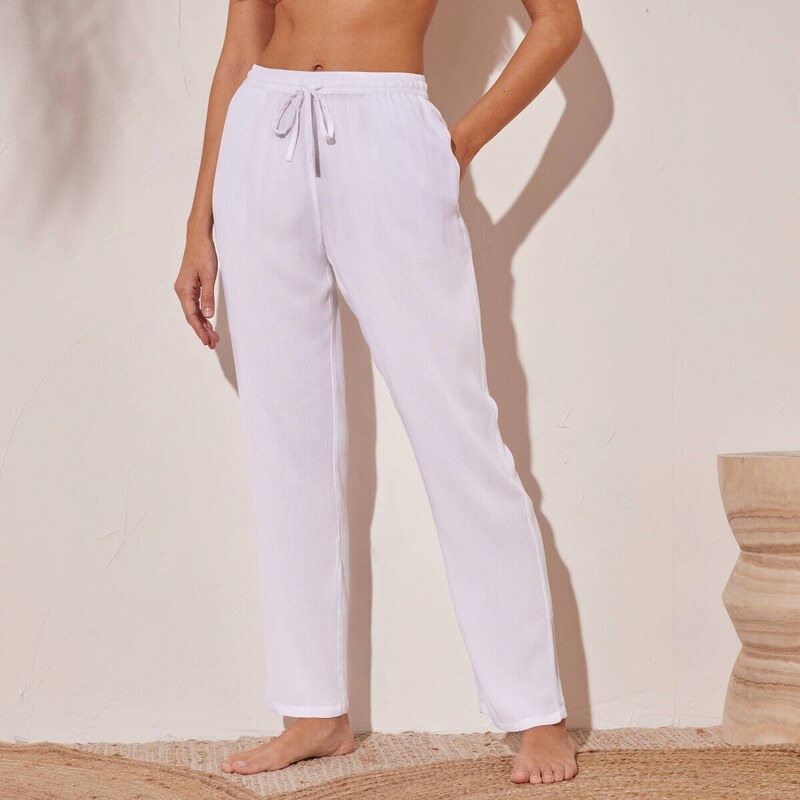 Jednofarebné rovné krepónové nohavice biela 046 Blancheporte 51244098