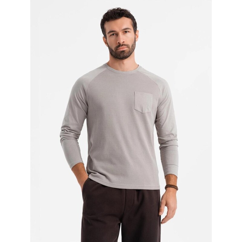 Ombre Clothing Šedé tričko s dlhým rukávom a vreckom om-lscl-0109 63760924