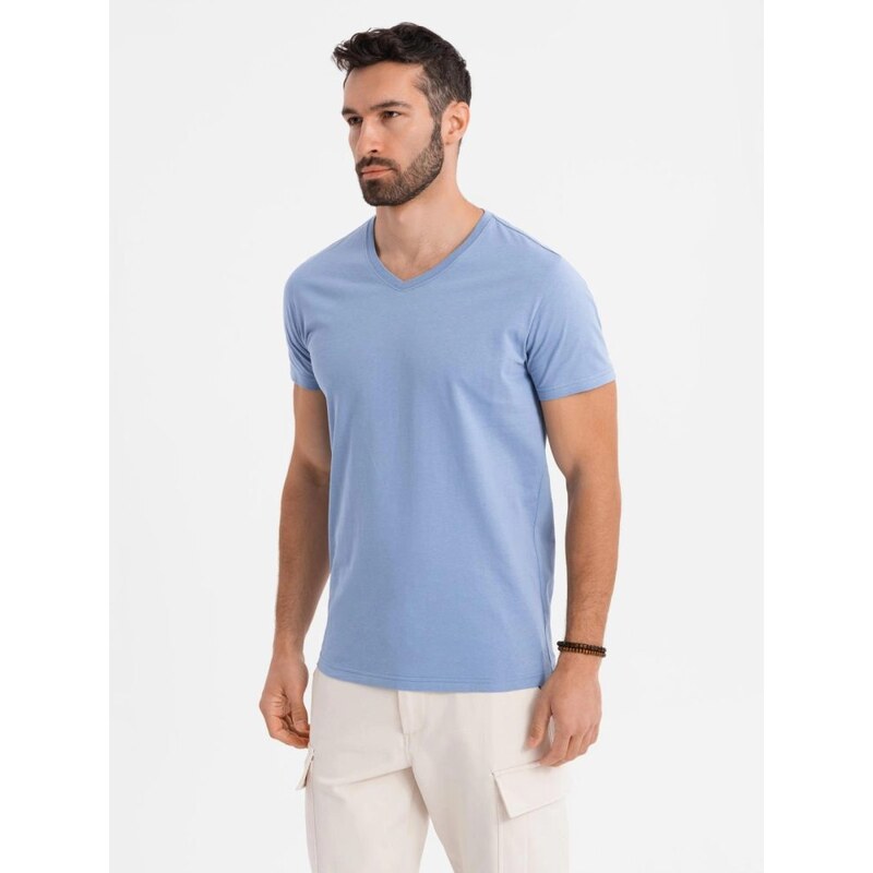 Ombre Clothing Basic bavlnené modré tričko s V-výstrihom V20 TSBS-0237 63760935