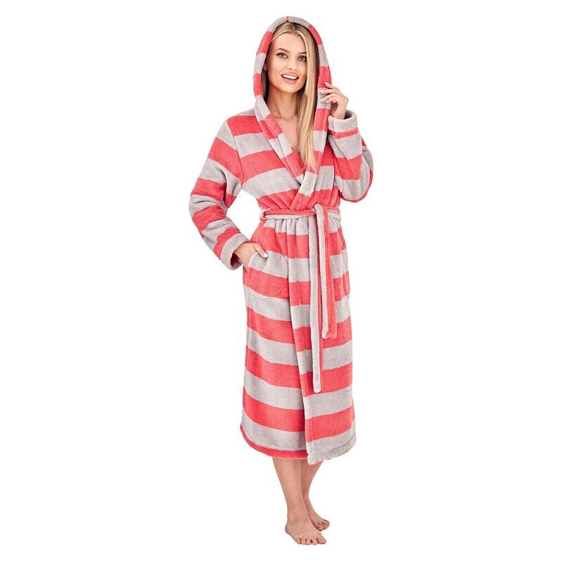 L&L Dámsky pruhovaný župan Vintage sivo-ružový 64280595