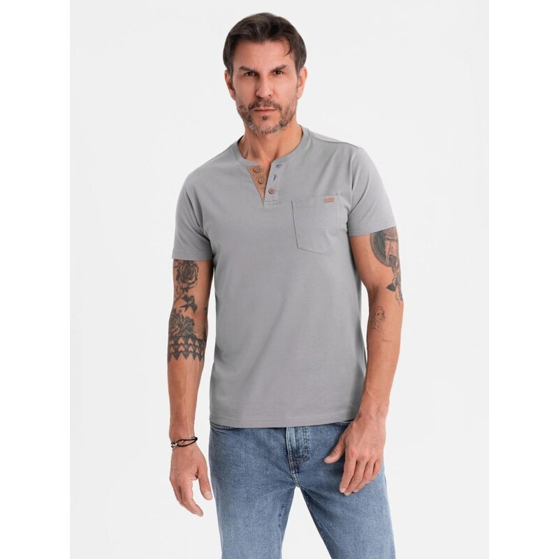 Ombre Clothing Bavlnené šedé pánske tričko s gombíkmi V3 TSCT-0206 63761259