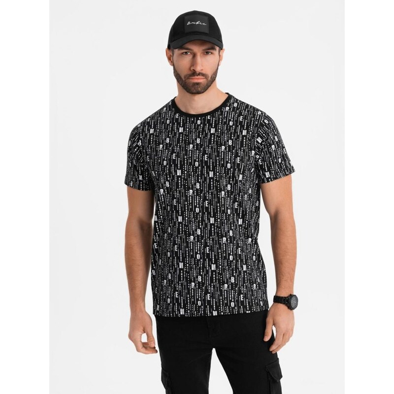 Ombre Clothing Čierne bavlnené tričko s písmenkovou potlačou V2 TSFP 63761263