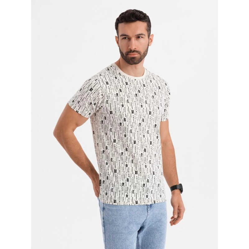 Ombre Clothing Krémové bavlnené tričko s písmenkovou potlačou V1 TSFP 63761262