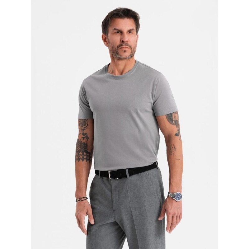 Ombre Clothing Basic šedé bavlnené tričko s okrúhlym výstrihom V3 TSBS 63762214