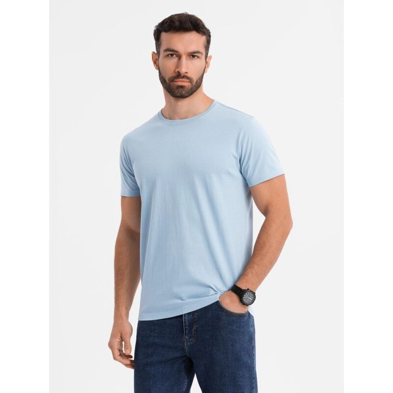 Ombre Clothing Basic svetlomodré bavlnené tričko s okrúhlym výstrihom 63762220