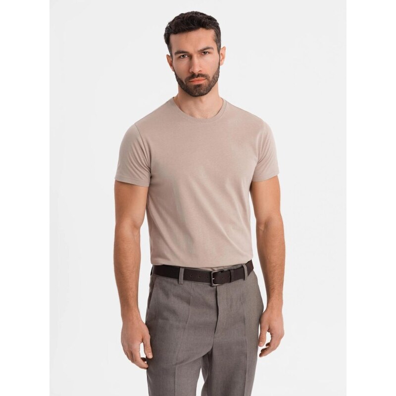 Ombre Clothing Basic pieskové bavlnené tričko s okrúhlym výstrihom V11 63762217