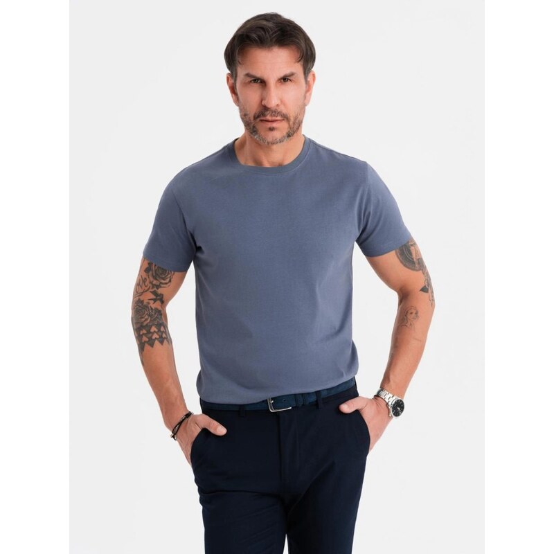 Ombre Clothing Basic denim bavlnené tričko s okrúhlym výstrihom V7 63762216