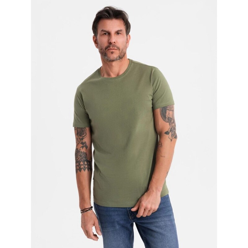 Ombre Clothing Basic khaki bavlnené tričko s okrúhlym výstrihom V6 63762215