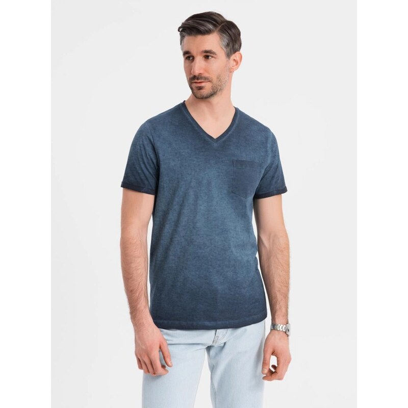 Ombre Clothing Tmavomodré pánske tričko s vypraným vzorom V7 TSWT-0242 63762226