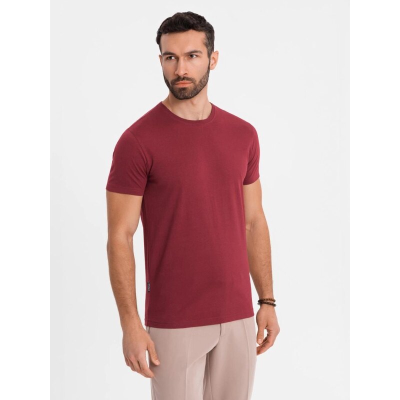 Ombre Clothing Basic bordové bavlnené tričko s okrúhlym výstrihom V16 63763215