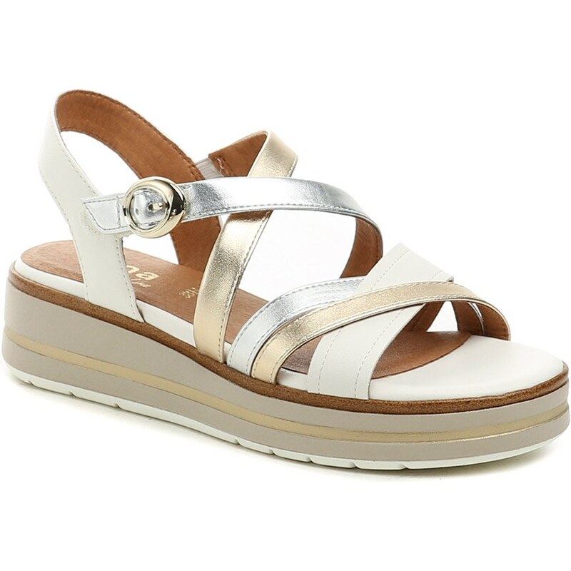 Jana 8-28267-44 bielo zlaté dámske sandále na platforme 63763875