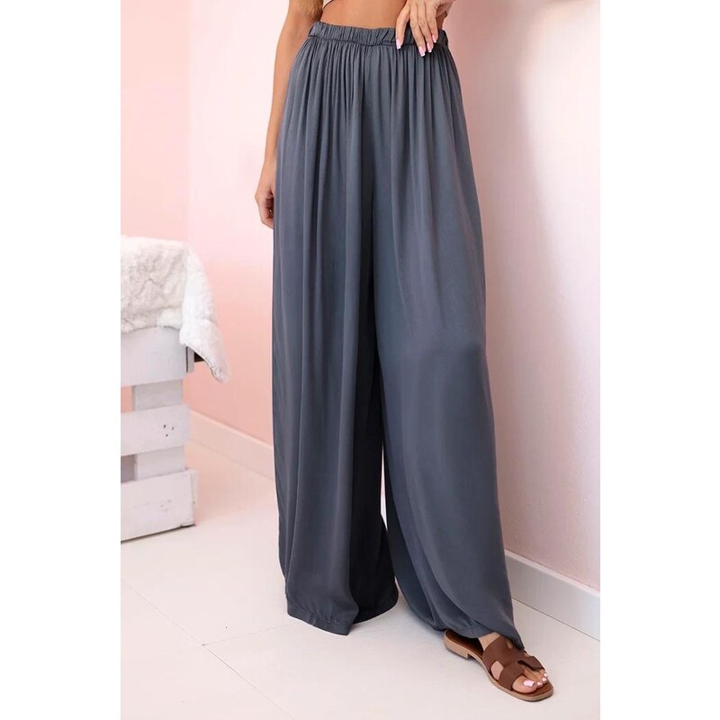 MladaModa Široké voľné nohavice s gumičkou v páse model 3180 grafitové 64123240