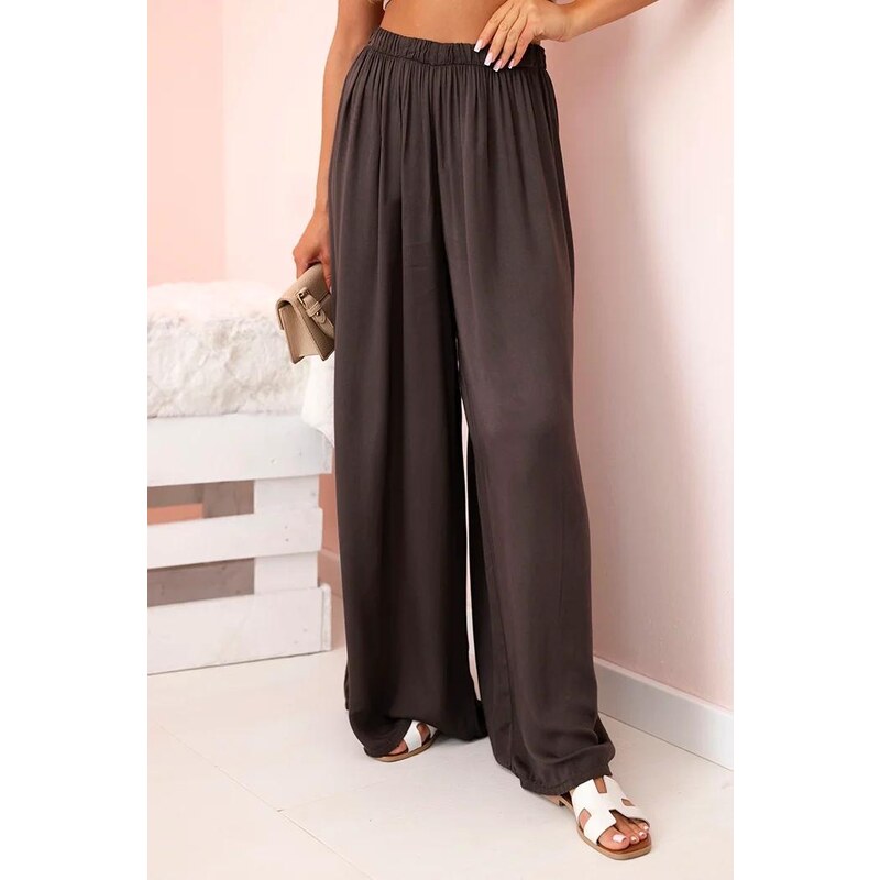 MladaModa Široké voľné nohavice s gumičkou v páse model 3180 hnedé 63993876