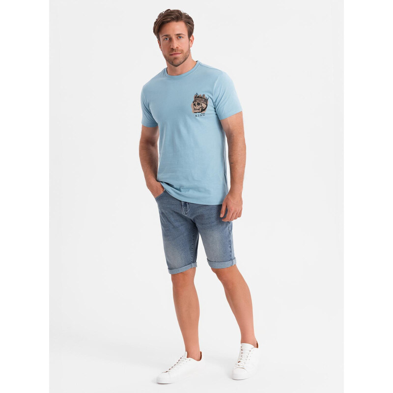 Ombre Mens cotton t-shirt with chest print - light blue 50573852