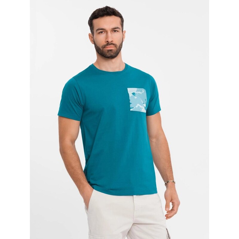 Ombre Clothing Originálne tyrkysové tričko s ozdobným vreckom V7 TSPT 63774158