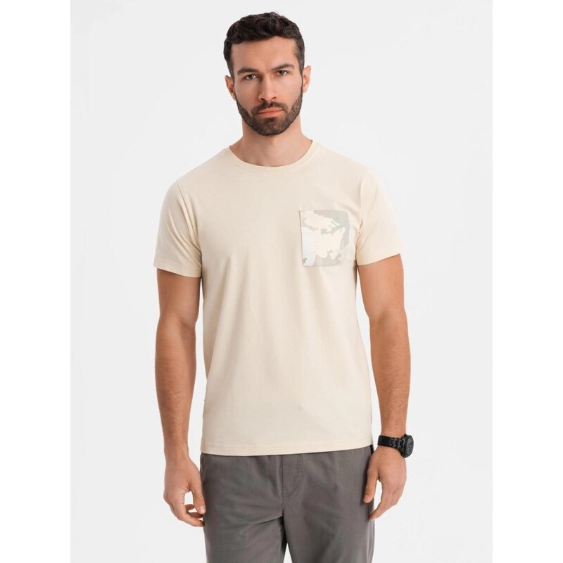 Ombre Clothing Originálne krémové tričko s ozdobným vreckom V3 TSPT 63774159