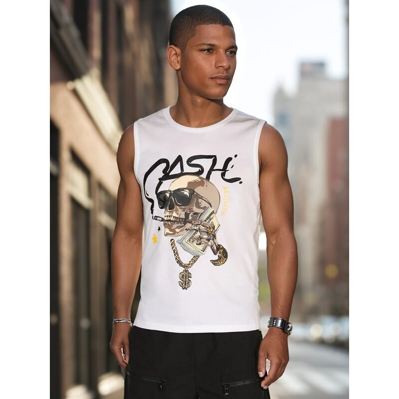 Dstreet Biele pánske tielko s originálnou potlačou 63777371