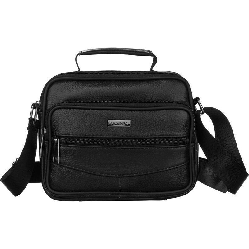 Rovicky Čierna kožená taška so zipsami cez rameno R-13202-S 53417944