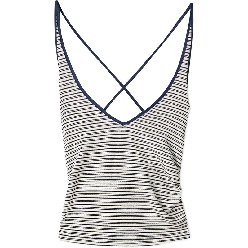 Bershka Top námornícka modrá / šedobiela 66141882