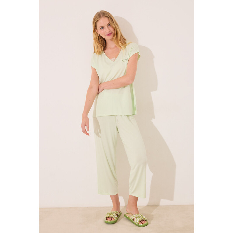 womensecret Klasické zelené pyžamo z viskózy 63798725