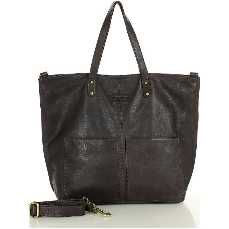 MARCO MAZZINI Tmavě hnědá dámská shopper kabelka z velbloudí kůže 63801114