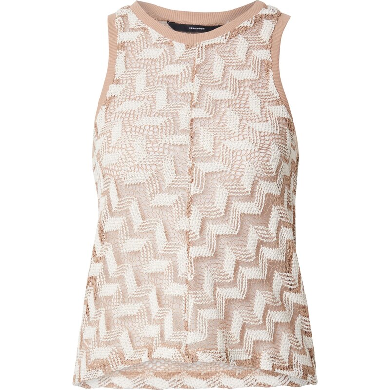 VERO MODA Vyšívaný top VMTIKKA tmavobéžová / biela 63806507
