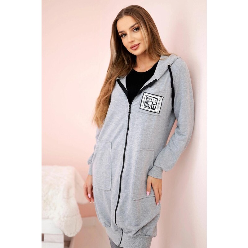 MladaModa Predlžená mikina s kapucňou a zipsom model 68392 šedá 65626814