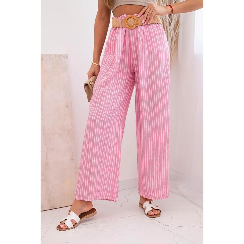 MladaModa Široké pruhované nohavice s opaskom model 9806-2 ružové 64102041