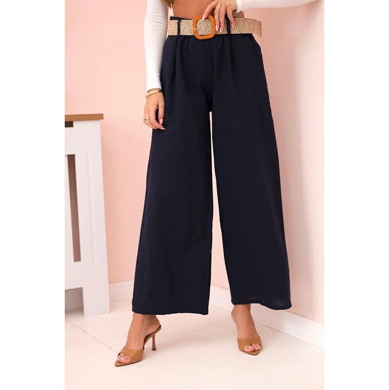 MladaModa Široké ľanové nohavice s opaskom model 9806-1 farba 64102050