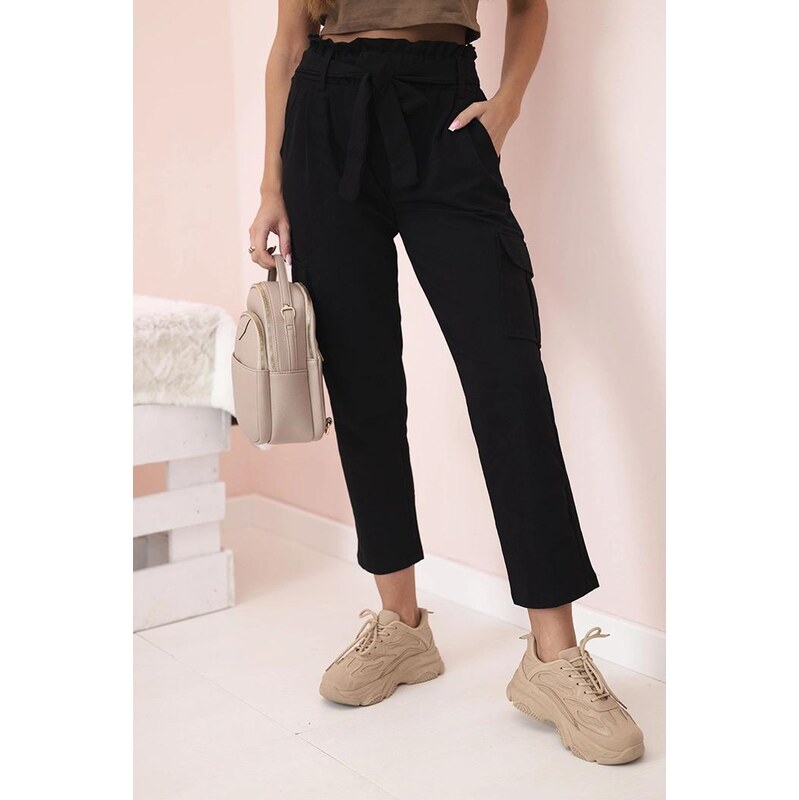 MladaModa Cargo nohavice s vysokým pásom model 69387 čierne 64102056