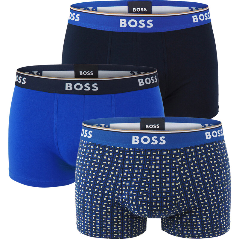 BOSS - boxerky 3PACK Power cotton stretch modern tiles design & blue 63827774