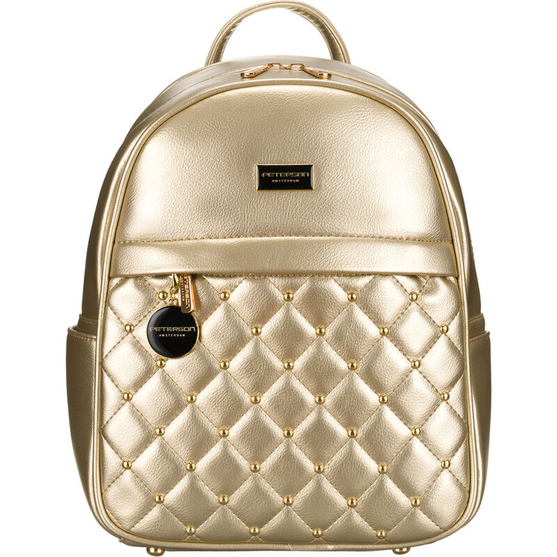 Peterson Módní zlatý prošívaný dámský batoh se stříbrným kováním PTN 63850963