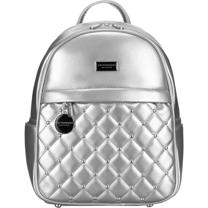 Peterson Módní stříbrný prošívaný dámský batoh se stříbrným kováním 63850964