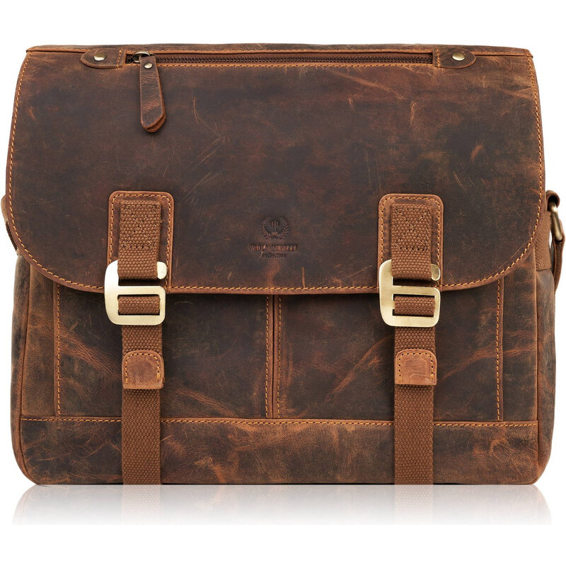 Paolo Peruzzi Pánska veľká kožená taška cez rameno na notebook | hnedá 62797512