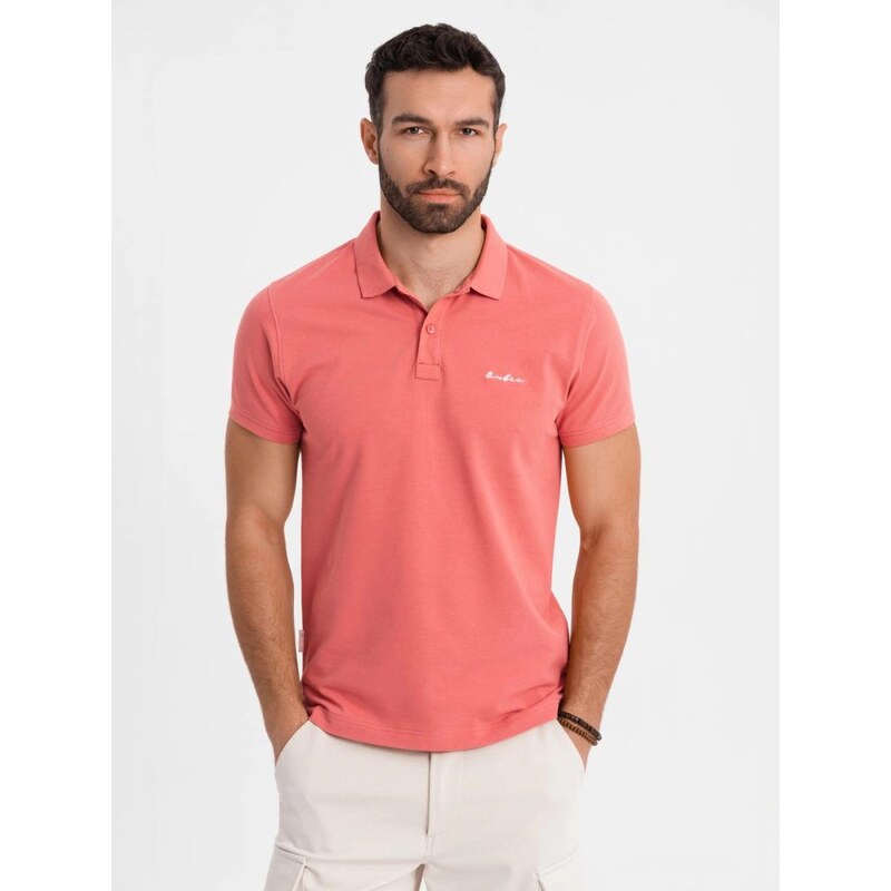Ombre Clothing Ležérna koralová pánska polokošeľa V6 POSS-0103 63865313