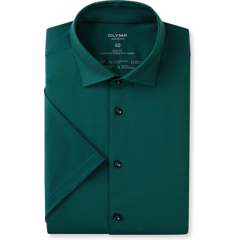 Pánska zelená Flex Jersey košeľa OLYMP body fit krátky rukáv 63869975