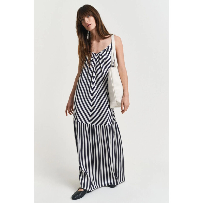 ŠATY GANT MAXI CHEVRON STRIPED STRAP DRESS EVENING BLUE 63426153