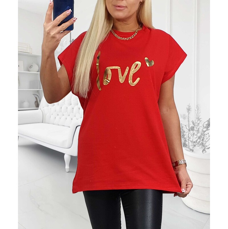 Tričko so zlatým nápisom Love červené 63884873