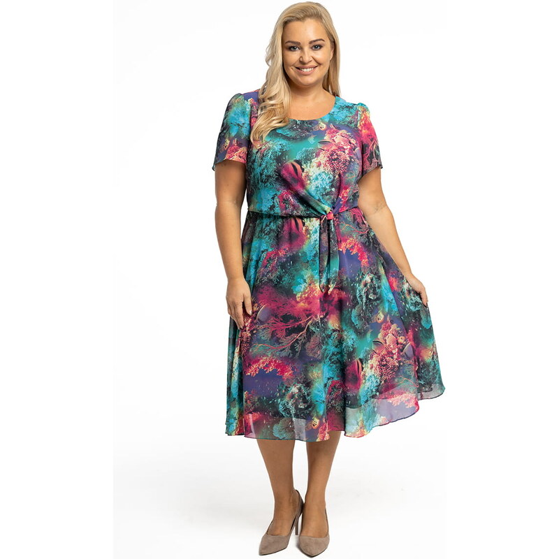 (veľ. 46) Šifónové šaty s abstraktnými vzormi fialové 57806564